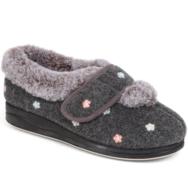 Extra Wide Fit Faux Fur Flower Slippers - LISBET / 324 143