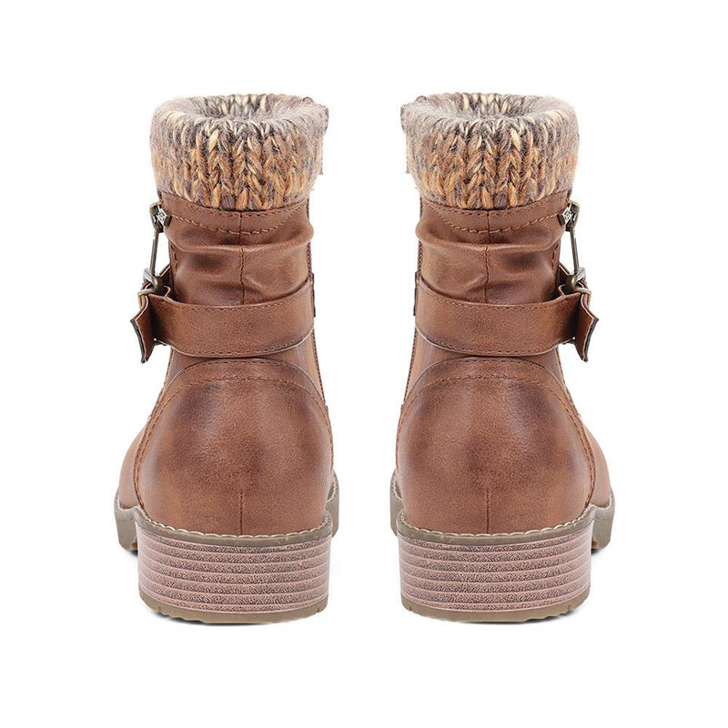 Knitted Cuff Ankle Boots - BEE / 324 435