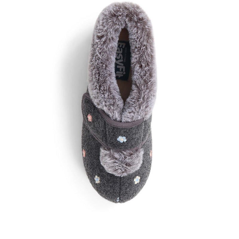 Extra Wide Fit Faux Fur Flower Slippers - LISBET / 324 143