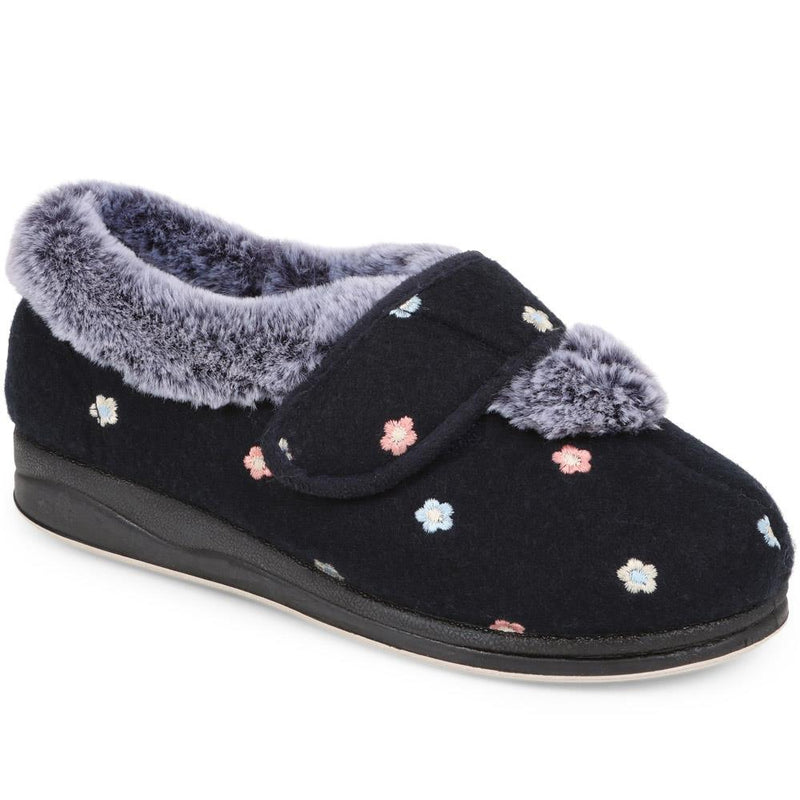 Extra Wide Fit Faux Fur Flower Slippers - LISBET / 324 143